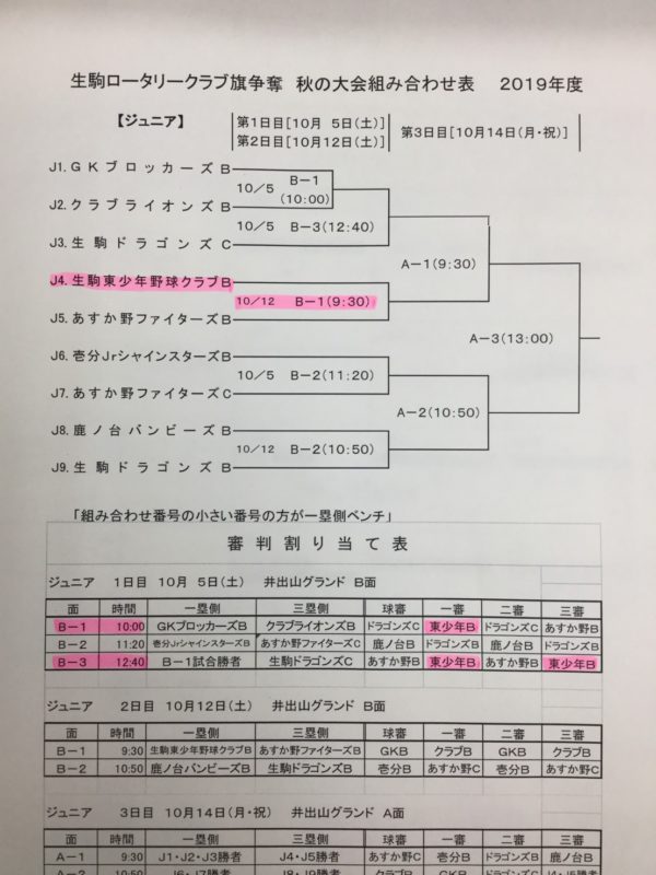 【Bチーム】秋の大会1回戦 @ 井出山グラウンド